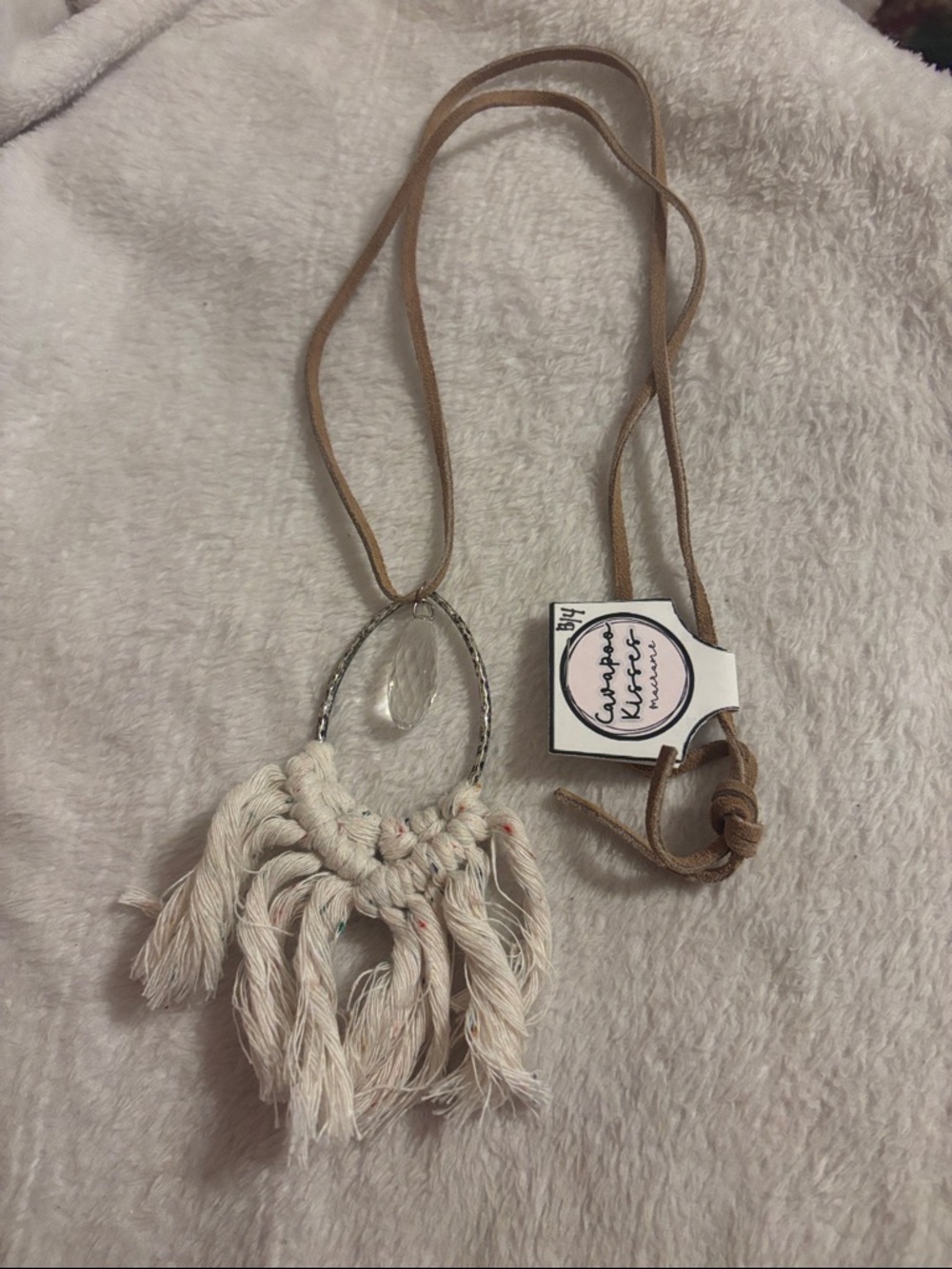 Boho Macramé Fringe Necklace with Crystal Pendant
